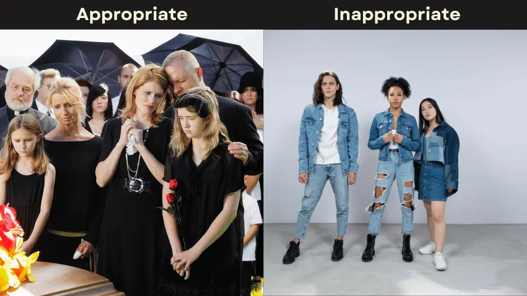 appropriate vs. inappropriate outfit at funeral