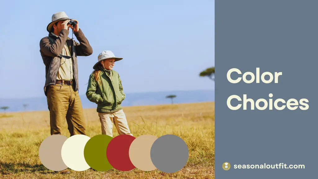 A color palette showcasing recommended safari outfit colors